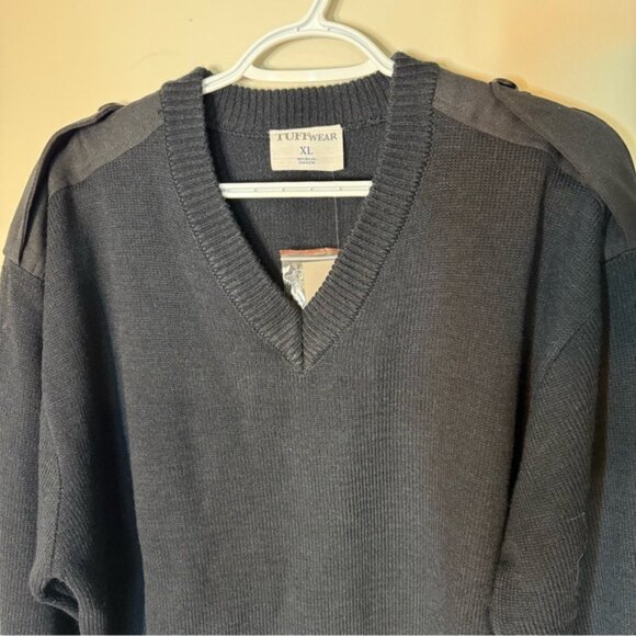 TUFFWEAR New Mens Knit Military Sweater Button Epaulets Shoulders Elbows Navy - Picture 3 of 13